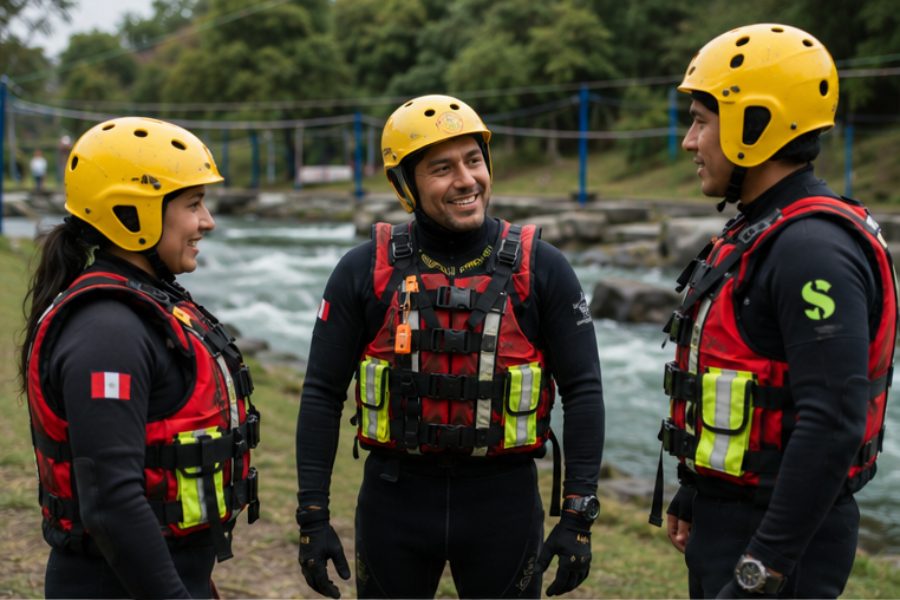 Briefing de rescate acuático junto al río