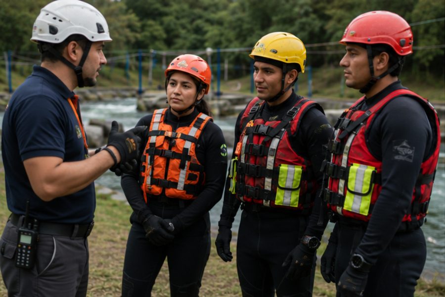 Instrucción de rescate acuático en río